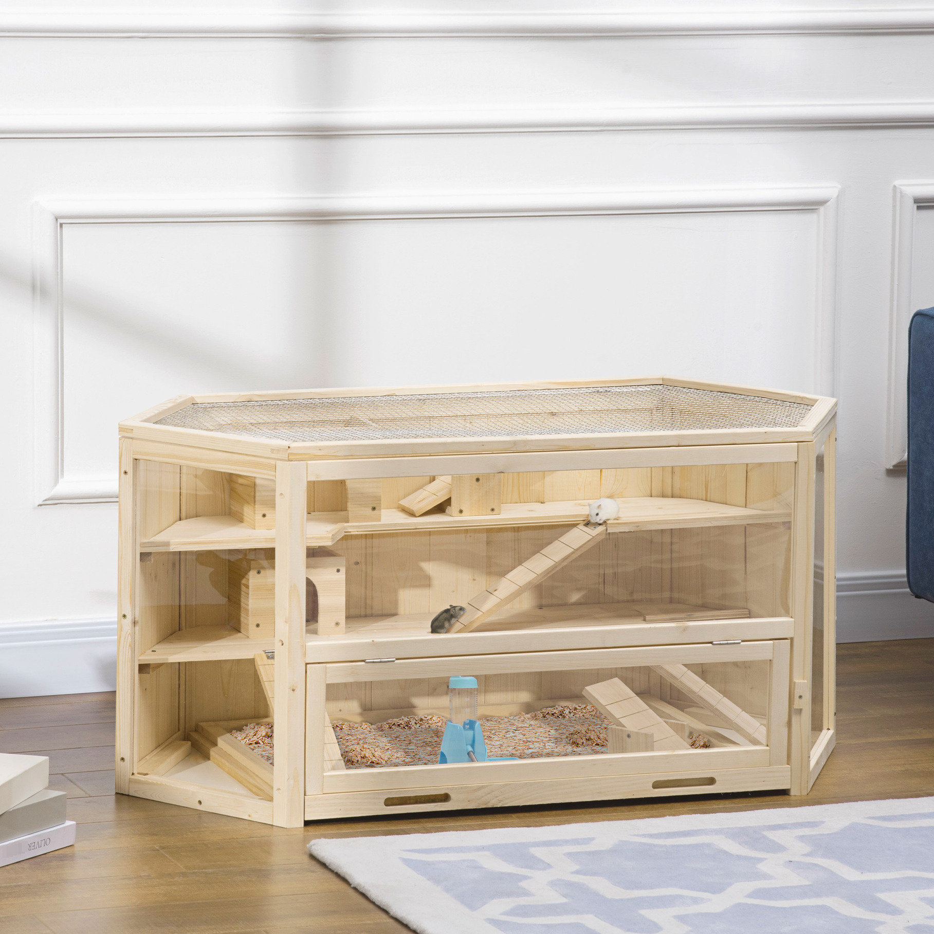 One Allium Way® 3 Tier Wooden Hamster Cage With Seesaws, Water Bottle ... - Hamster Cage Sets For Large Hamsters With Water Bottle