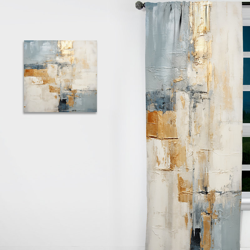 Murrin Abstract Beige Gold Road Collage - Collages Curtain - Velvet Room Darkening - 1 panel, 52" W x 90" L