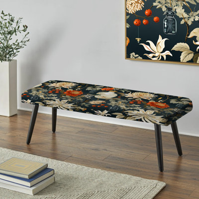 Banc rembourré à motif floral orange et beige avec motif floral Fusion I