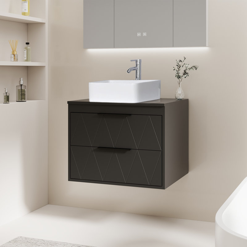 Meuble-lavabo mural 24 po avec lavabo vasque Sharee, Noir, Forme rectangulaire