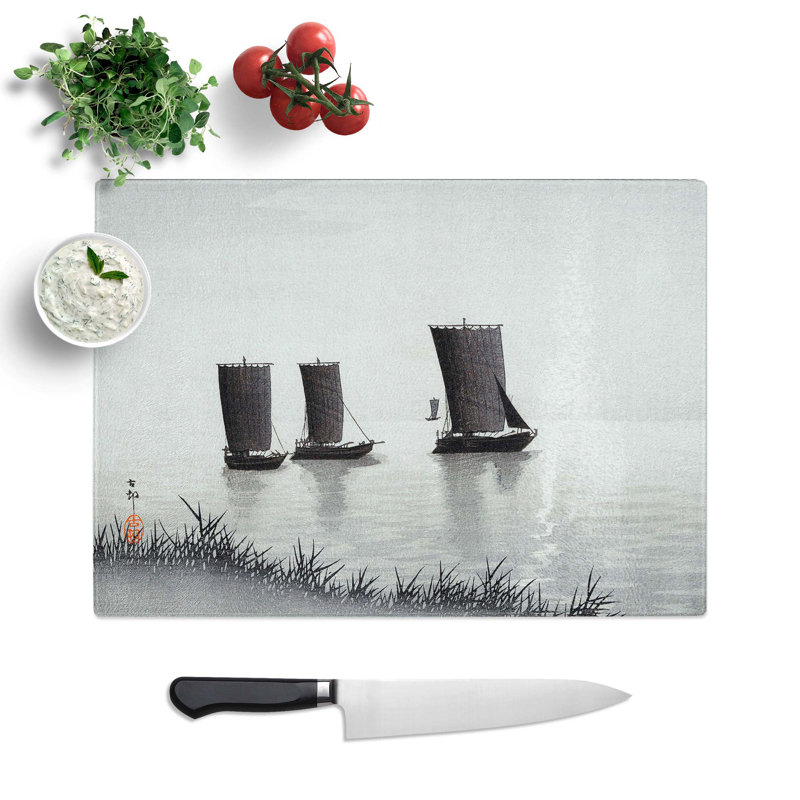 Glass Fishing Boats by Ohara Koson Chopping Board, 39 cm W x 28.5 cm L