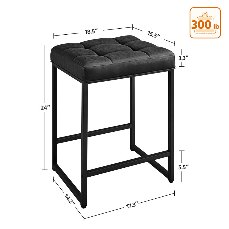Kloud Counter Backless Industrial Stools with Footrests, Black, Bar Stool (24" Seat Height)
