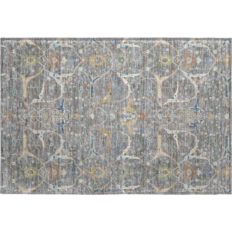 Premium Machine Washable Mayfield AMF2250 Global Rug, 1'8" x 2'6", Gray
