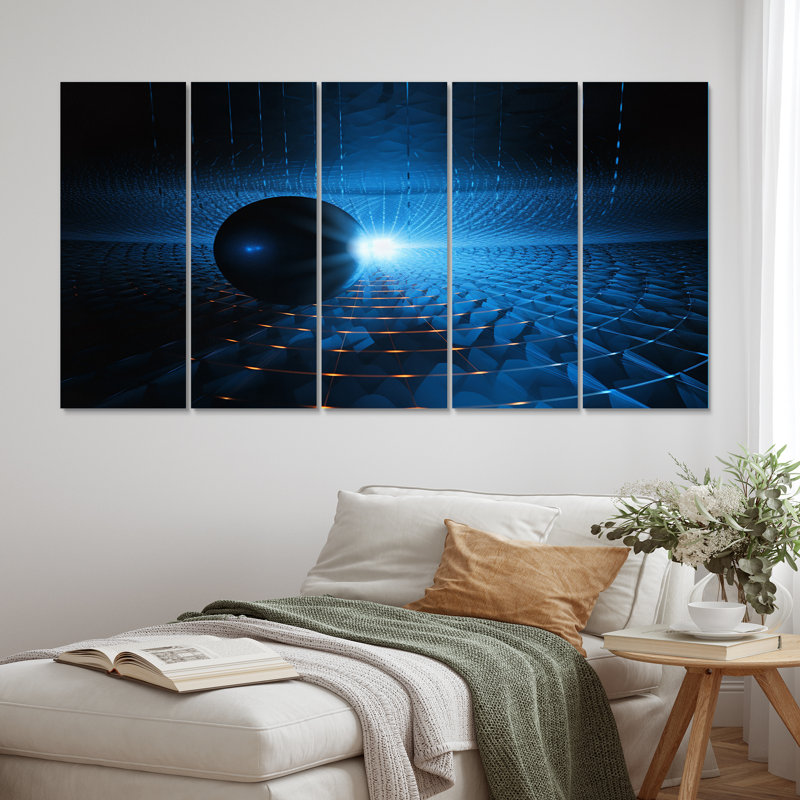 «Blue Solar System Magnetic Galaxy I» - Décoration murale espace - 5 panneaux égaux