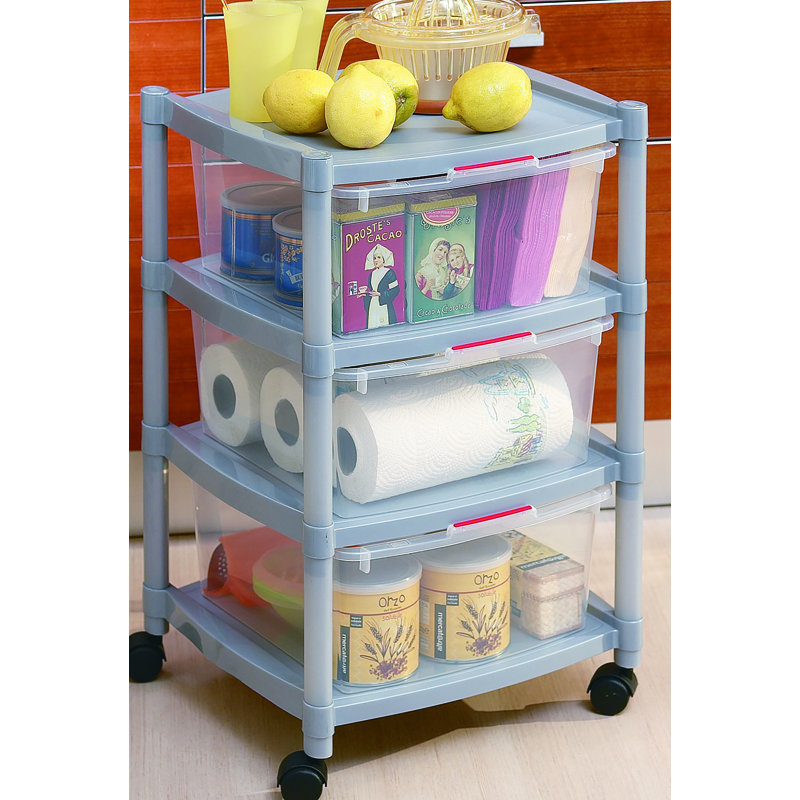 Chariot de rangement et d'organisation mobile à 3 tiroirs transparents avec roulettes