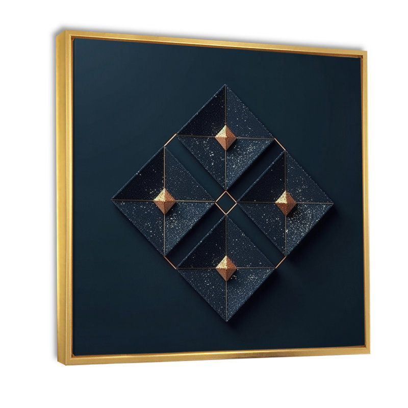 «Rhombus in Deep Blue and Gold Abstract», reproduction sur toile, Cadre flottant doré, H 16 po x l 16 po x P 1 po