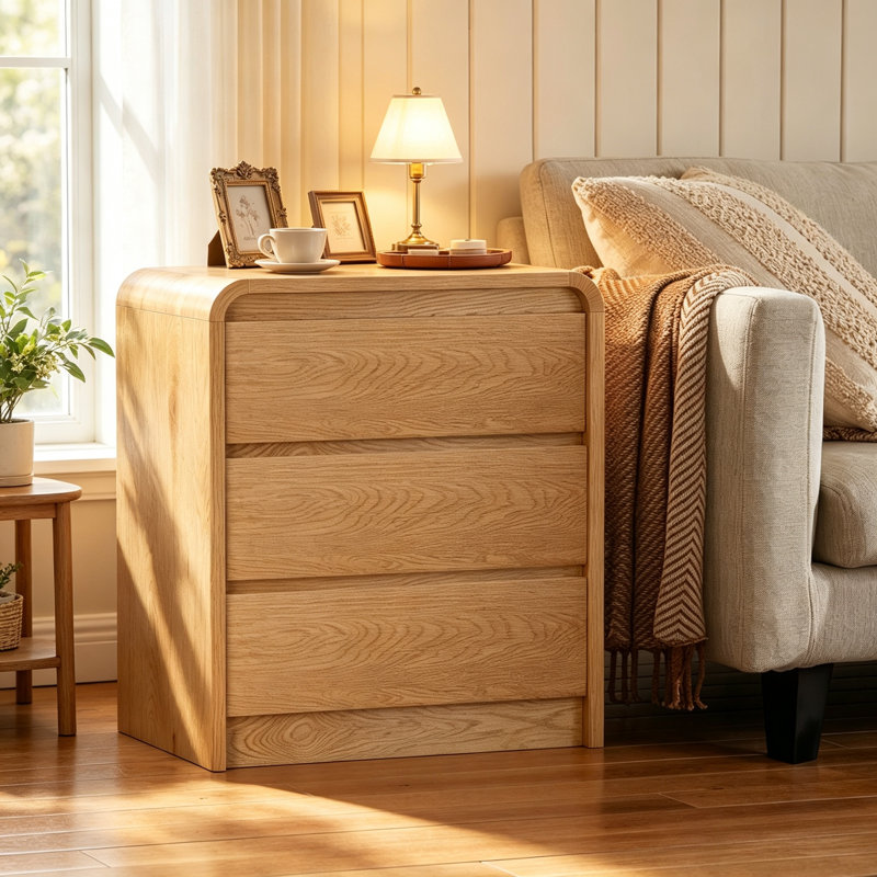 Table de chevet moderne VIBE HAUS avec station de charge, grande table de chevet en bois de 25 po avec 3 tiroirs et ports USB