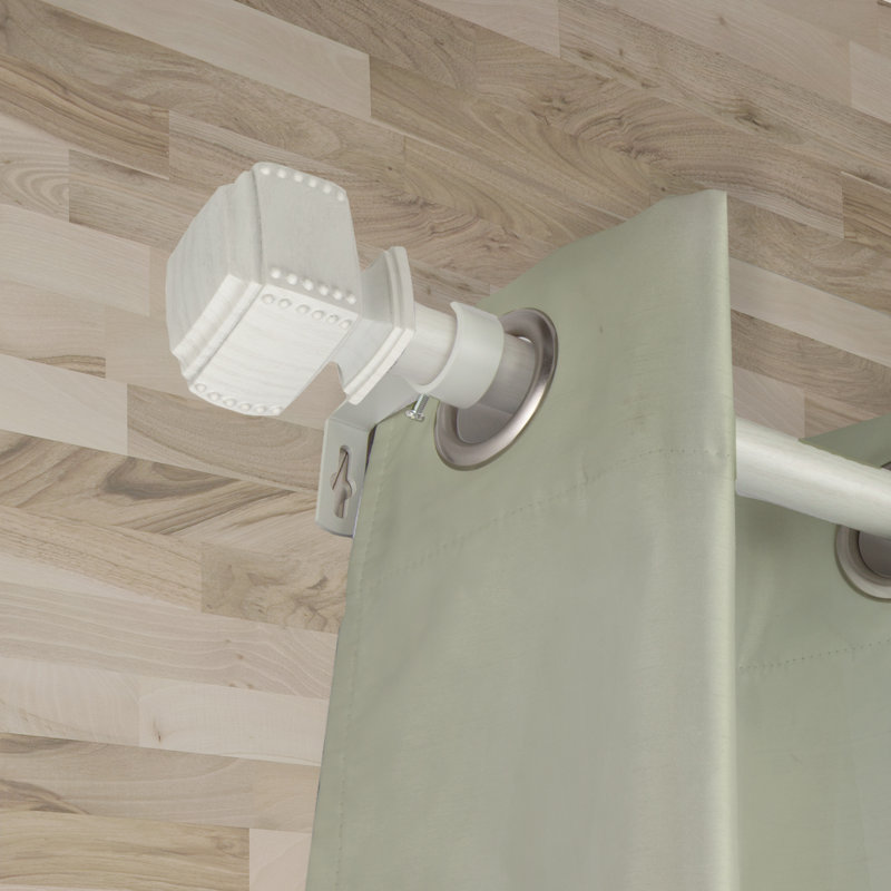 Tringle à rideaux simple en faux bois Alistar, 66" - 120", Blanc perle