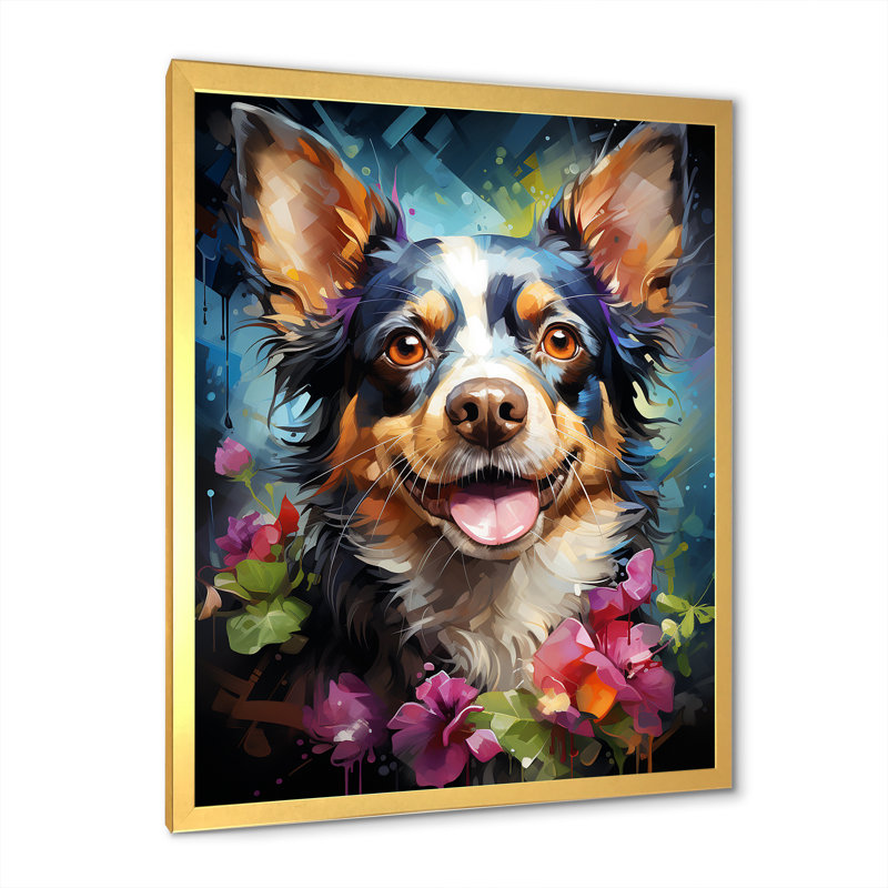 Chihuahua charisme sur toile, H 32 po x l 16 po x P 1 po, Cadre doré simple