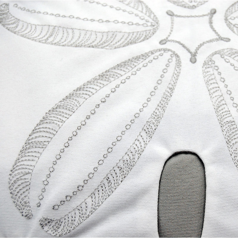 Embroidered Outdoor Throw Pillow, White/Gray