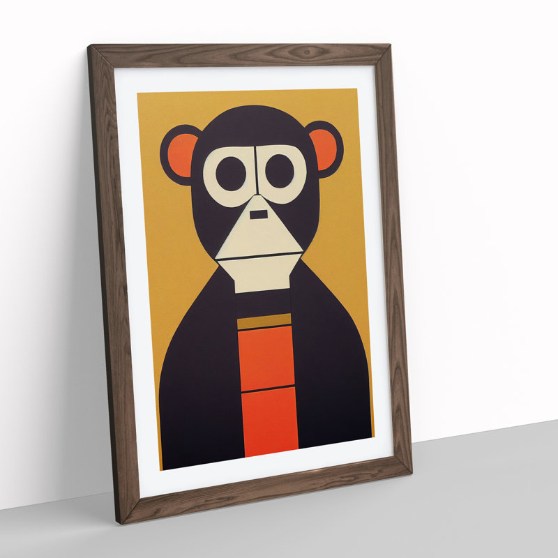 Abstract Monkey Art No.1 - Wall Art, Walnut Picture Frame, White, 46cm H x 34cm W