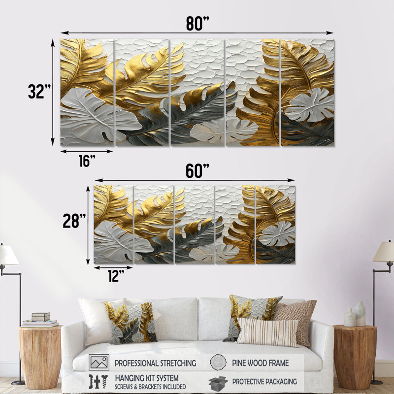 Golden Palms Midnight Collge II - art mural Palms - Art mural traditionnel sur toile, H 28 po x l 60 po, 5