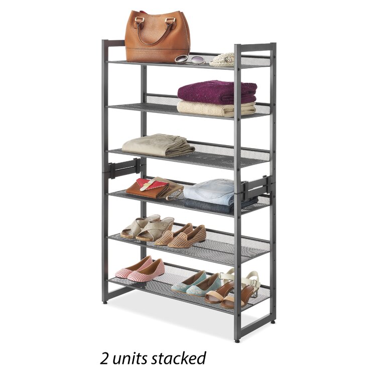 Williston Forge Steel Mesh 3-Tier Shoe Rack Gunmetal Silver