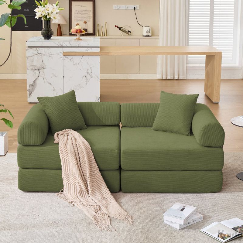 Canapé-lit modulaire pour appartement, conception convertible avec accoudoirs amovibles et matelas pliant, aucun assemblage requis, tissu en velours côtelé