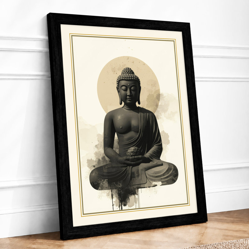 Meditative Buddha Japandi - Framed Print, A4 - 29.7 x 21.0 cm, Black