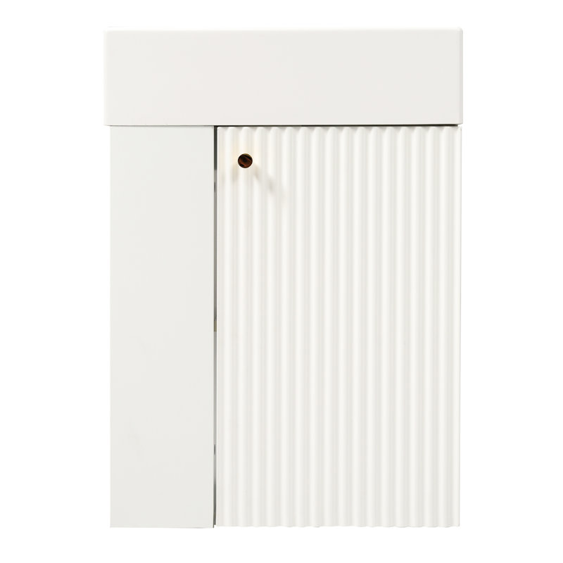 Meuble-lavabo rustique de 18,5 po avec lavabo en résine, armoire spacieuse sous le lavabo, tablettes latérales, organisation intelligente de style moderne à fermeture en douceur, poignées en alliage de zinc, portes