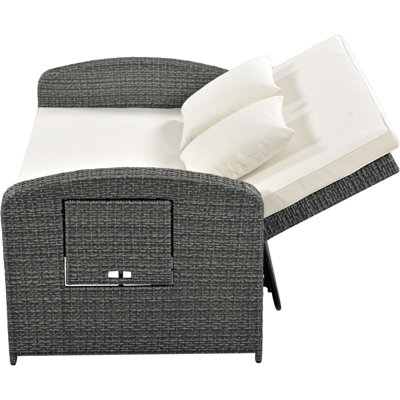 Wicker Rattan Double Chaise Lounge, 2-Person Reclining Daybed With Adjustable Back And Cushions, Free Furniture Protection Cover