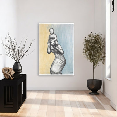 Mother Carrying Child Contemporary Wall Art Print by Mathieu - Wrapped Canvas Print