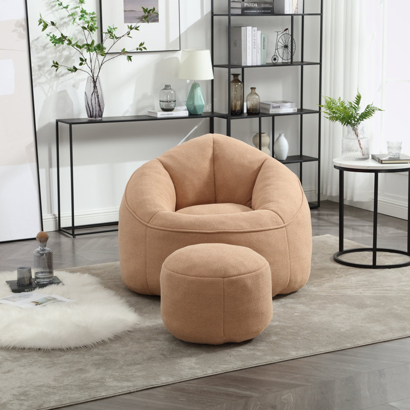 Eryn Barrel Chair with Ottoman, Tan Microfiber / Microsuede