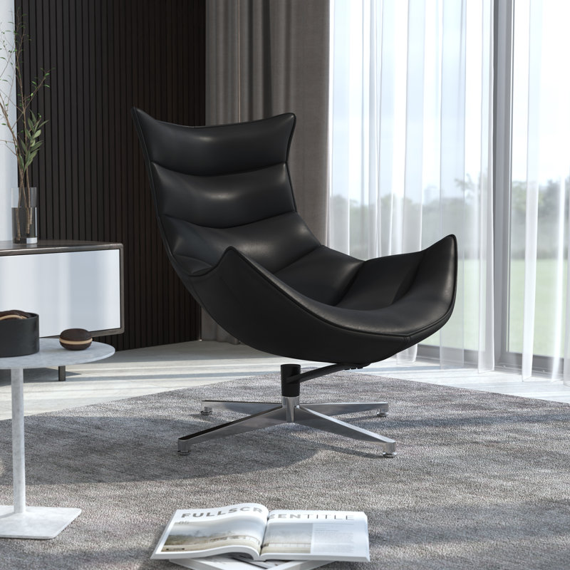 Wyndham Home Office Swivel Cocoon Chair - Living Room Accent Chair, Black Faux Leather