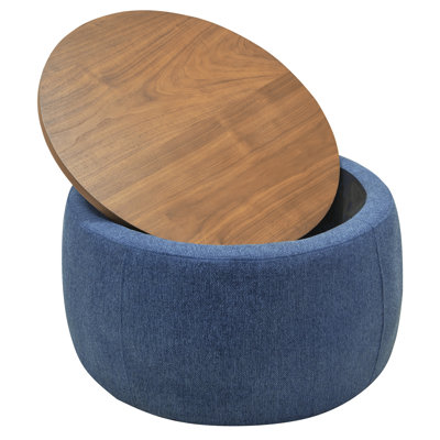 Round Storage Ottoman, 2 In 1 Function, Work As End Table And Ottoman, Navy (25.5"X25.5"X14.5")