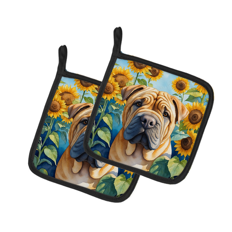 Caroline's Treasures In Sunflowers Floral Polyester Potholder Set