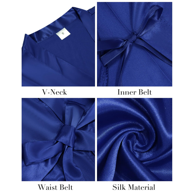 Renta Polyester Satin Above Knee Bathrobe with Pockets and Hood for Kids, L, Blue
