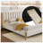 King Size Upholstered Bed Frame with Boucle Headboard, White Solid Wood Platform Bed
