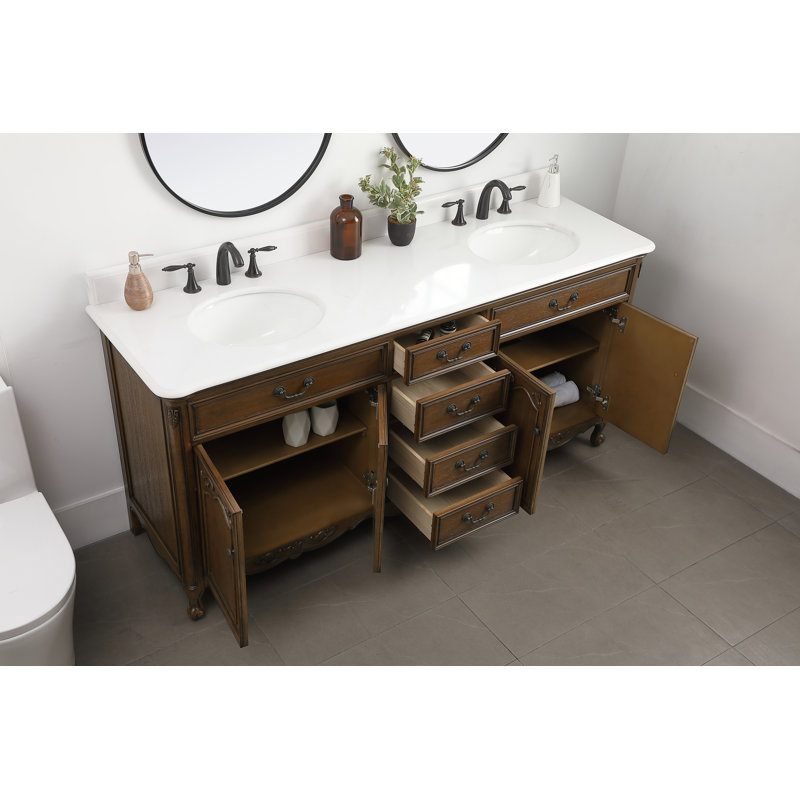 Ensemble de meuble-lavabo double 72 po Angelique, Chêne foncé, Blanc pur