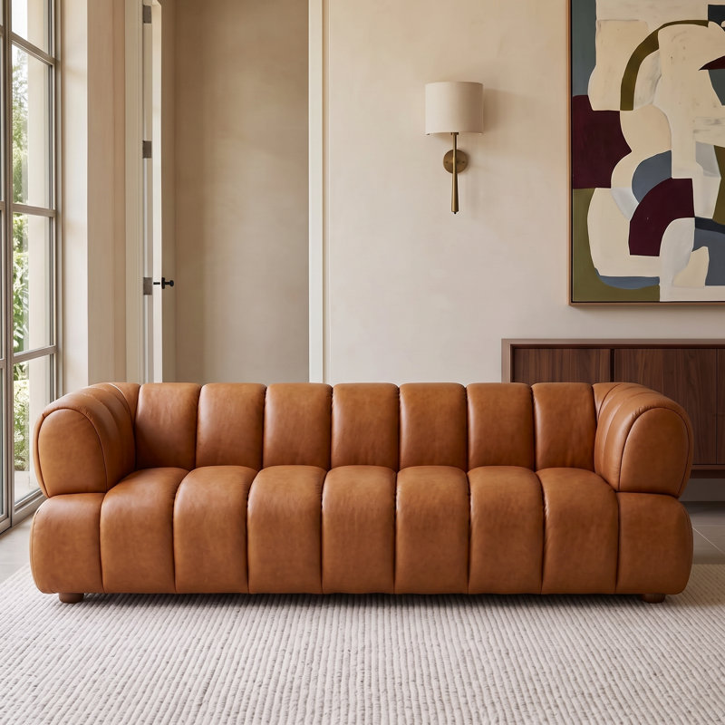 Bryani 90.2'' Genuine Leather Round Arm Sofa