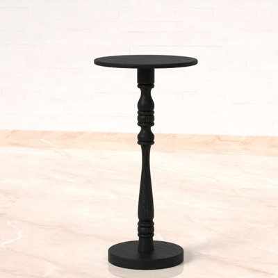 Modern Solid Wood Round Drink Table with Turned Pedestal Base, Black Finish