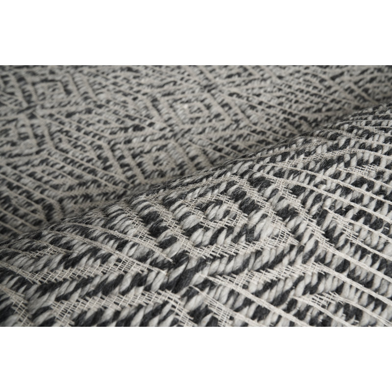 Woven Earth Wool Geometric Area Rug in Charcoal, Rectangle 6' x 9'