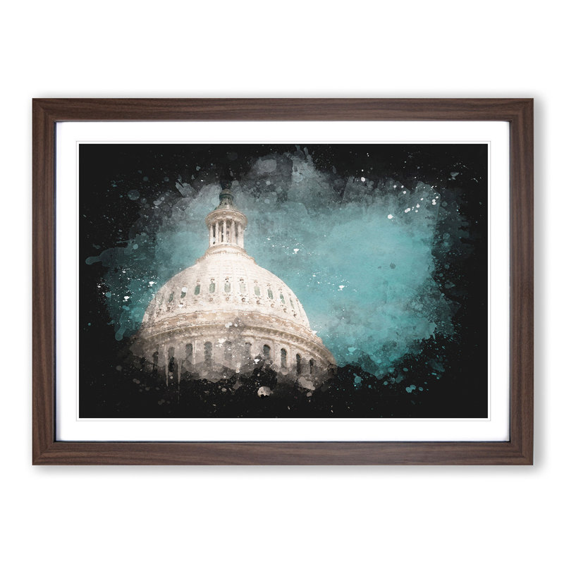 Capitol Hill White House - Single Picture Frame Print on MDF, 24cm H x 33cm W x 2cm D, Walnut Framed