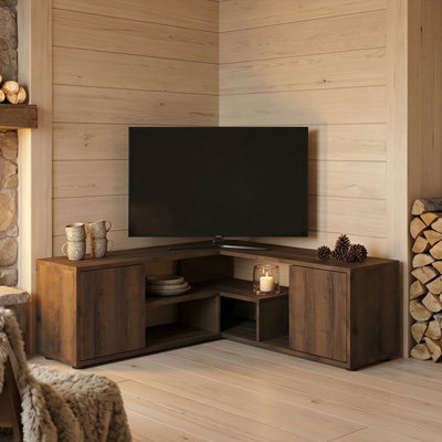 Meuble télé de coin 49 po Callister Modern pour téléviseur de 55 po ou moins avec rangement ouvert et fermé