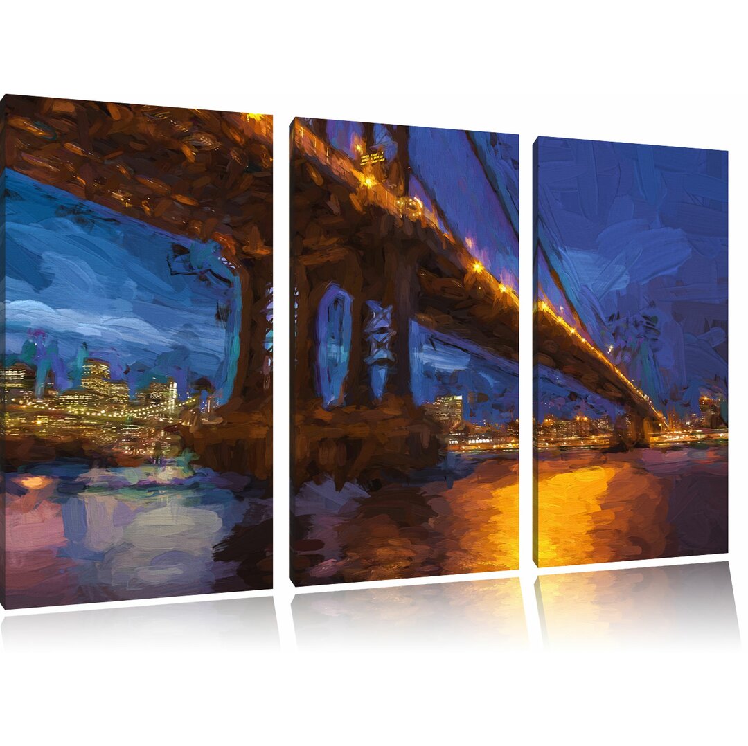 3-tlg. Leinwandbilder-Set „Manhatten Brücke New York“, Grafikdruck