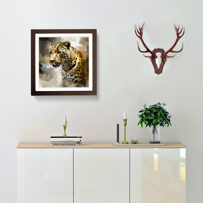 Leopard Gestural Art No.3 - Single Picture Frame Print on Wood, Walnut