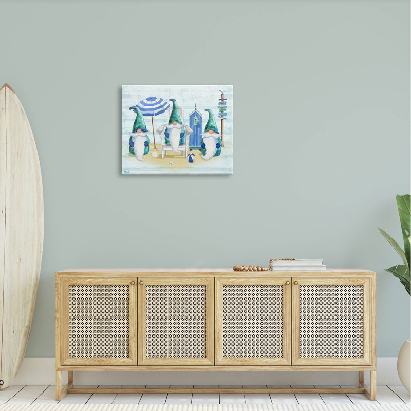 «Nautical Beach Gnome», estampe numérique par Paul Brent, H 24 po x l 30 po x P 1,5 po, Giclée encadrée noir minuit