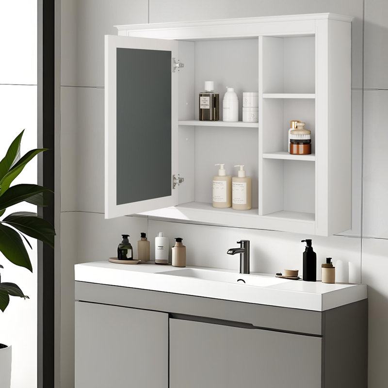 Elin 35 po L 27,5 po H Grande armoire à pharmacie rectangulaire à fixation en surface avec miroir, Blanc