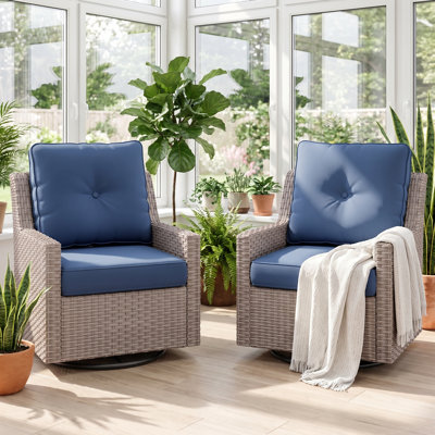 Alto Outdoor Patio All-Weather Rattan Wicker Steel Swivel Glider Chairs Set Of 2 With Cushions