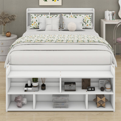 Storage Platform Bed Frame, Built-in Bookcase Headboard, Shelves & Drawers