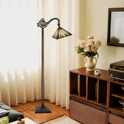 FIRMAN Halvard Tiffany-Style 1-Light Blackish Bronze Reading Floor Lamp 11" Shade