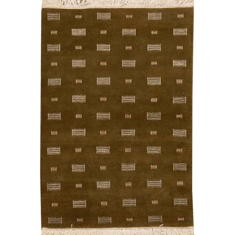 Hand-Knotted High-Quality Dark Olive Green Area Rug