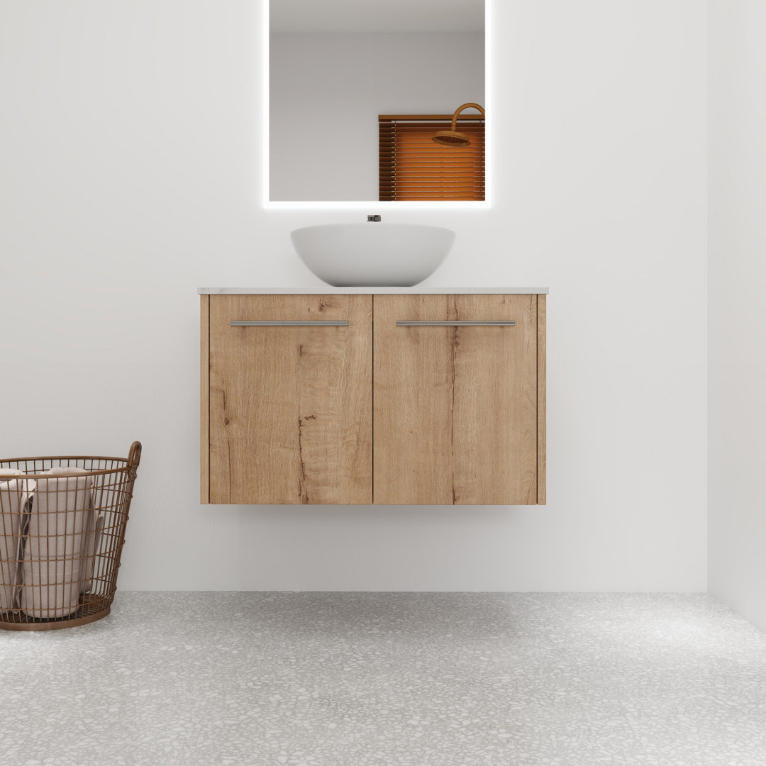 30" Single Bathroom Vanity Set, Wall Mounted Bathroom Vanity with White Ceramic Vessel Sink , Floating vanity with 2 Soft Close Door, Single Bathroom Vanity with Top ARTCHIRLY