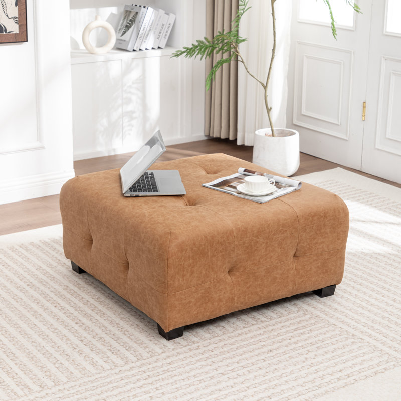 Ashyiah 32'' Wide Upholstered Tufted Ottoman, Brown Polyester