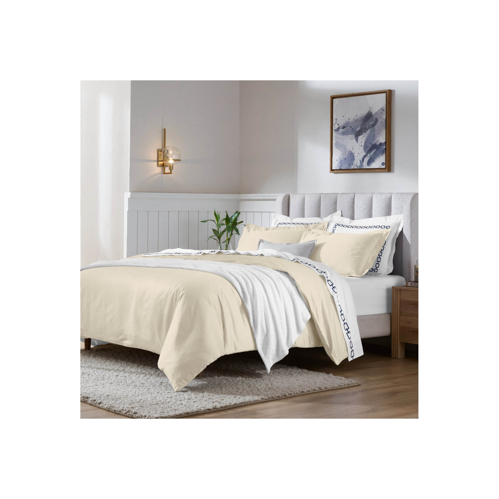 Cotton Duvet Cover Set, Ivory, Full/Queen Duvet Cover + 2 Pillow Sham