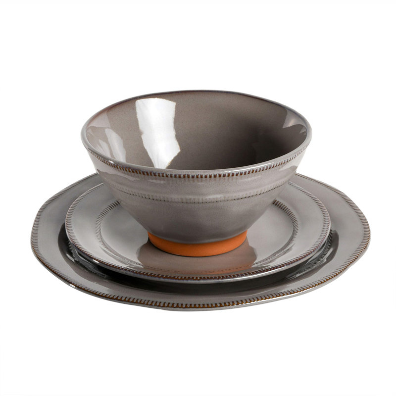 Stoneware Dinnerware Set 12 Piece - Service for 4, Brown