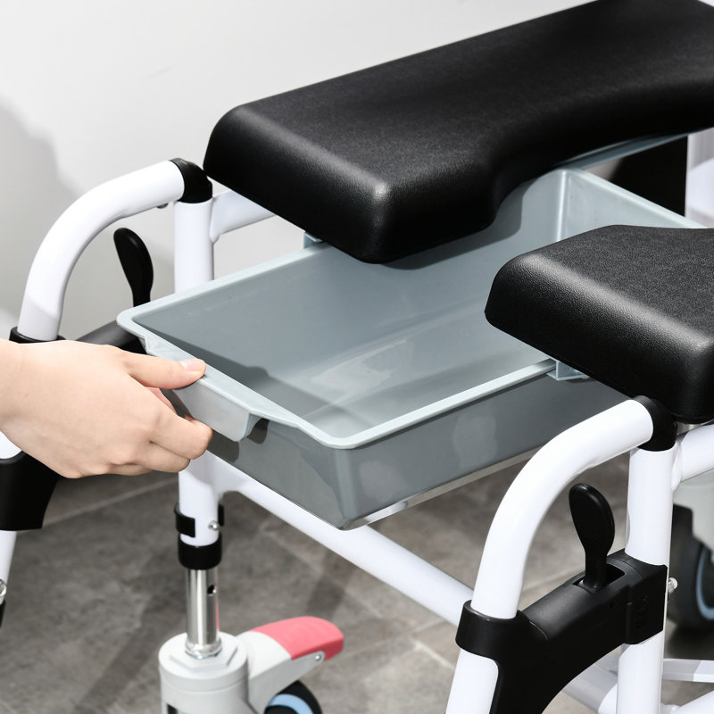 Aide à la mobilité, siège de 17 po de largeur, noir, imperméable, seau amovible pour fauteuil roulant médical pour personnes âgées avec roues, pour personnes à mobilité réduite