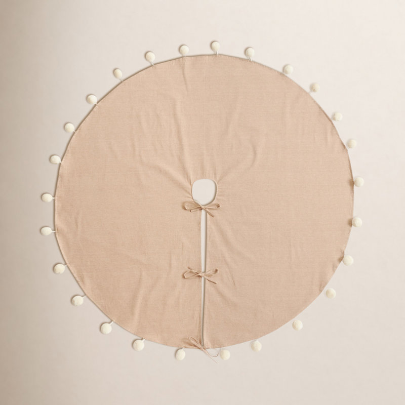 Jupe d’arbre design pom pom, Naturel, 53 po x 53 po