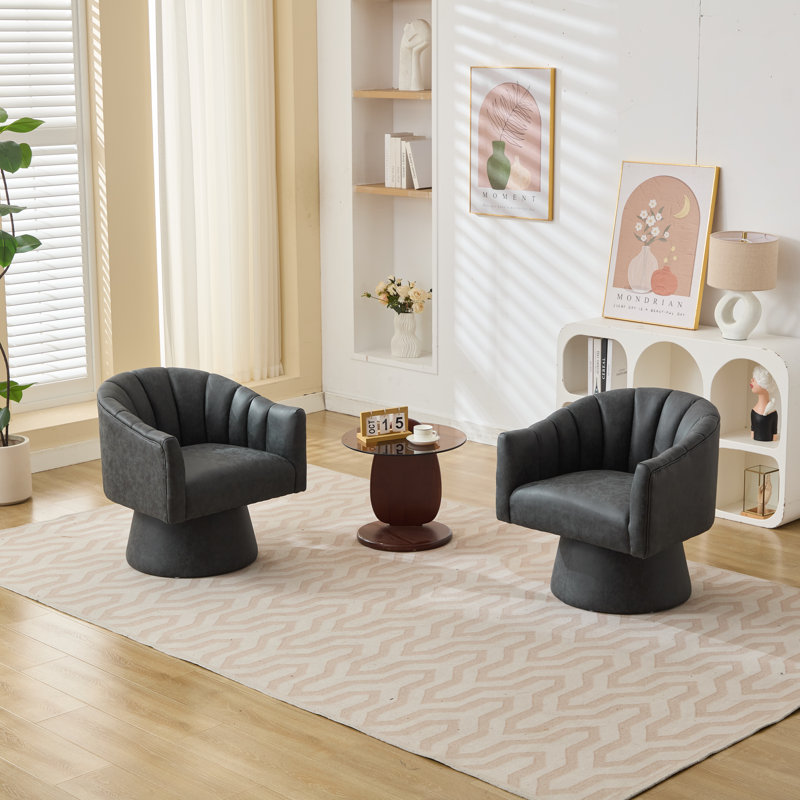Fauteuil demi-tonneau pivotant en similicuir, 2, Similicuir noir