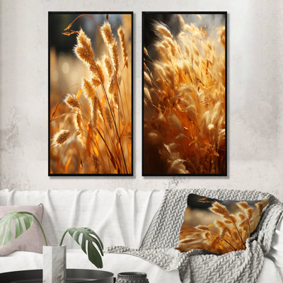 Golden Meadow Grass - Meadow Wall Art Prints Set Of 2